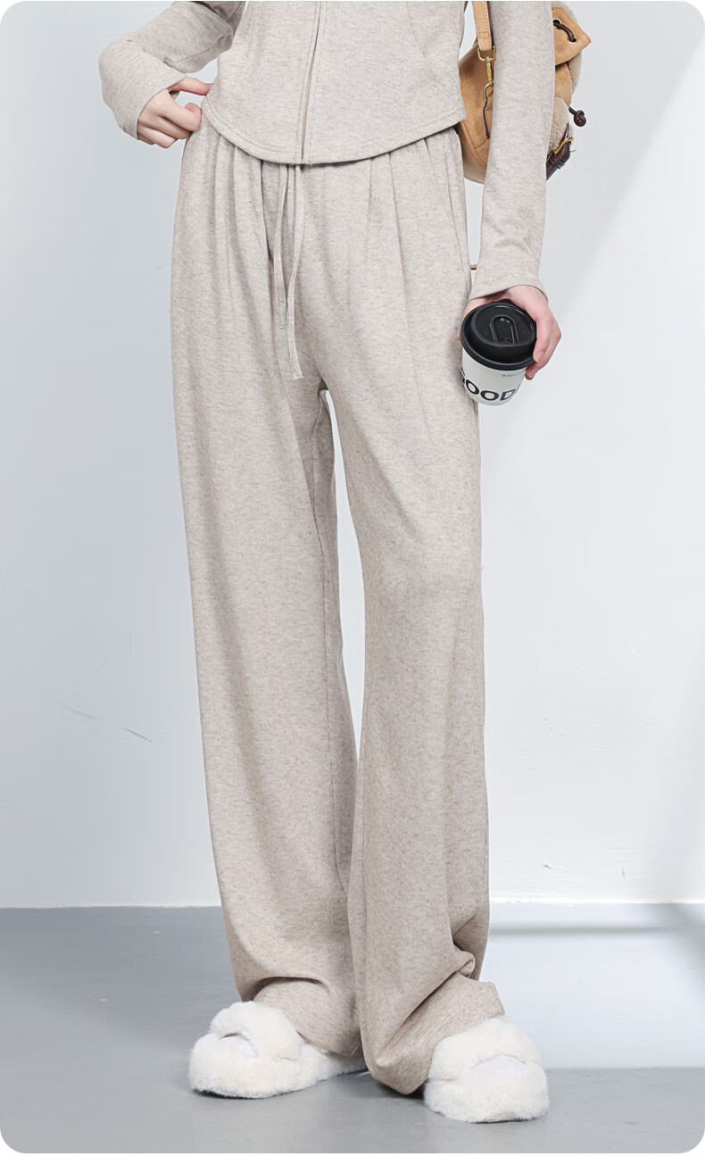 MJ STYLE Glutinous Rice Wide-Leg Pants for Women, Spring And Autumn 2026, Loose Casual Versatile Soft Flowy High-Waist Slimming Straight-Leg Trousers 5