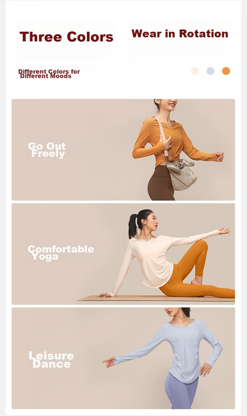 VFU Xiaomanyao Yoga Top, Long Sleeve Women's Quick-Dry Sun Protection Fitness Workout Shirt, Pilates Cover-Up, Autumn, Yellow Peach Color, Size L 7