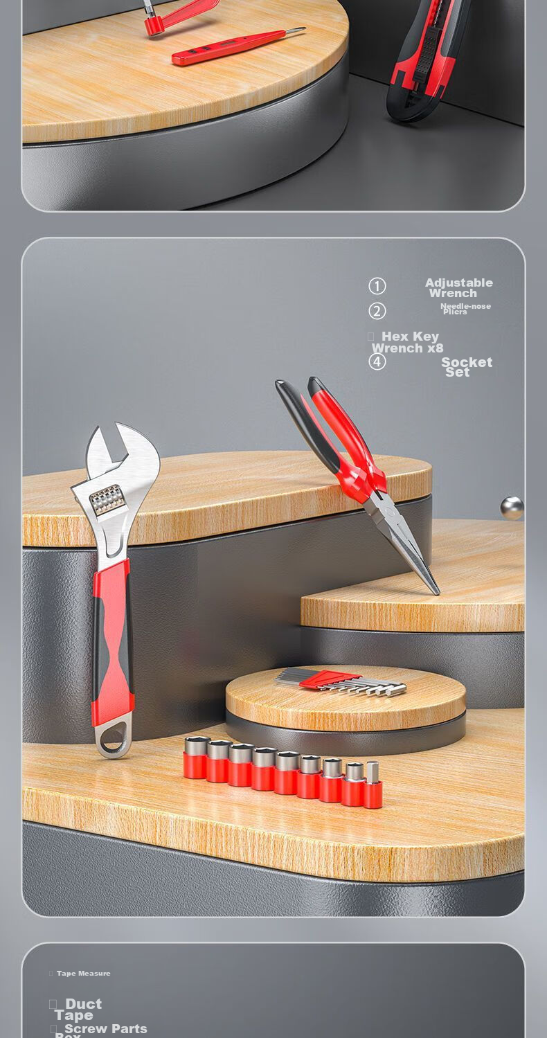 O'Lead Multifunctional Household Toolbox Manual Hardware Tool Set Home Electrician Carpenter Repair Kit 12