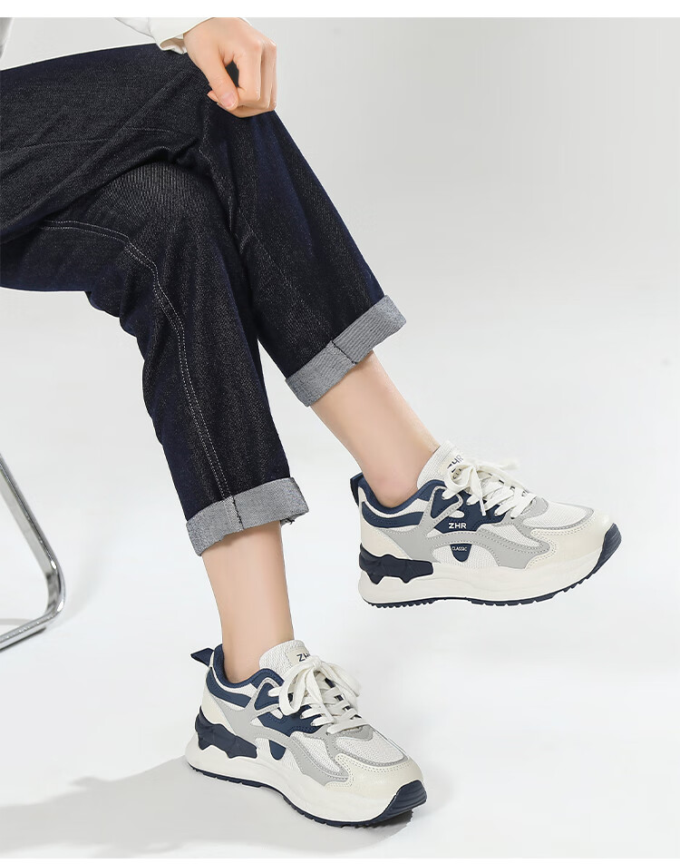 ZHR Casual Shoes for Women, Trendy Cool Lightweight Thick-Soled Sneakers, Comfortable Breathable Color-Block Women's Shoes CS58 White And Black Size 39 18