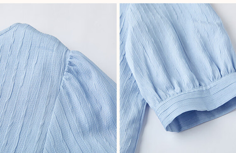 Dme [French Textured Shirt] Summer Commuter Round Neck Lantern Sleeve Blouse Women's Top, Off-White, L 12