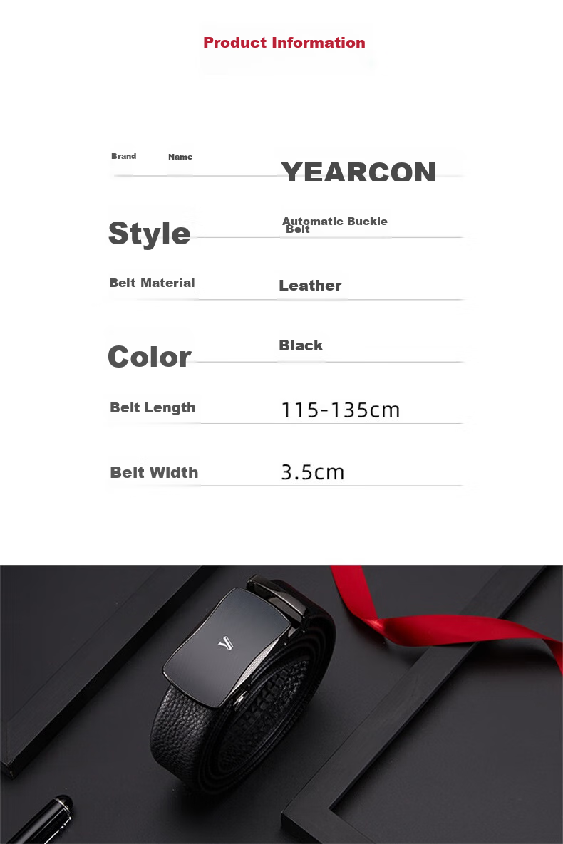Yierkang, Gift for Boyfriend Or Father, Top-Grain Leather Automatic Buckle Belt, Trendy Suit Trouser Belt, Men's Leather Belt, Black 3