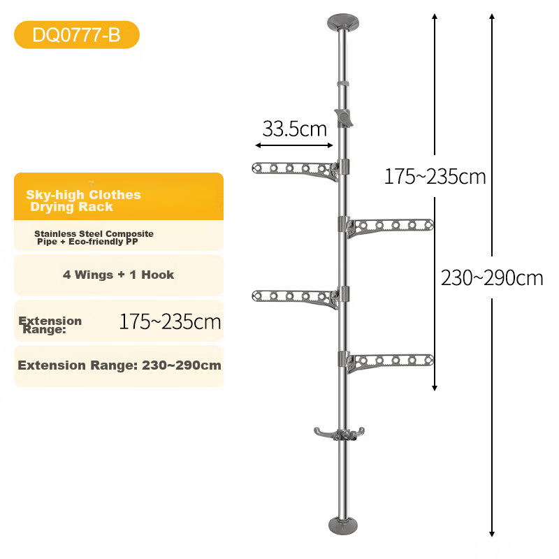 Baoyouni Floor-Standing Clothes Drying Rack, Extendable Stainless Steel Rotating Hanger Stand for Balcony