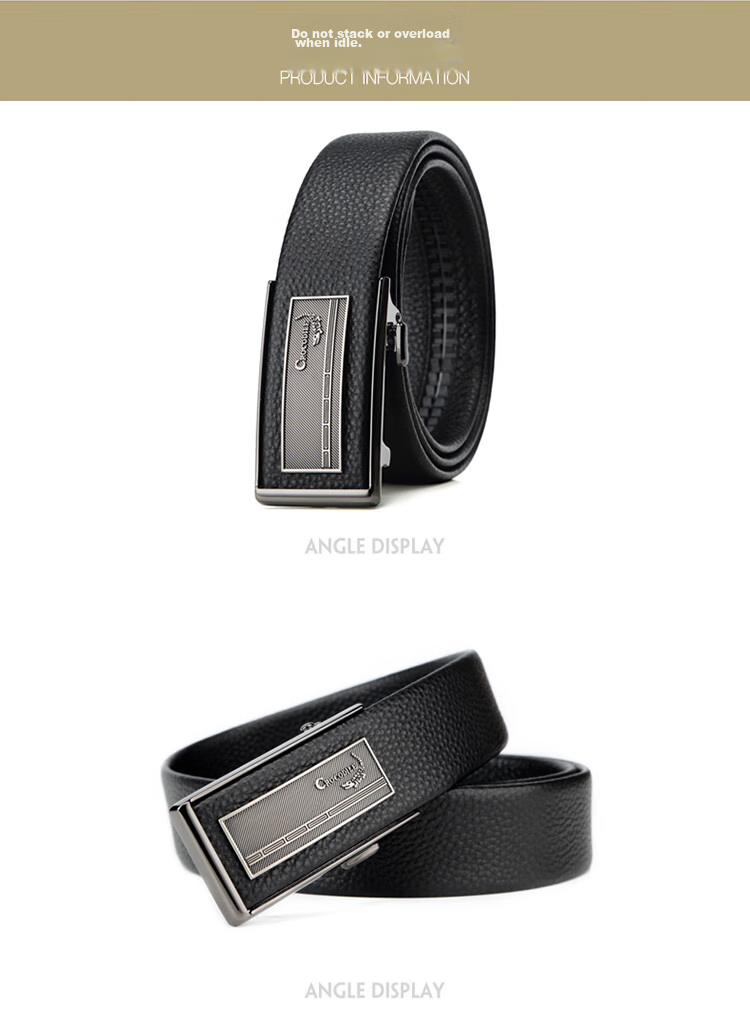 CROCODILE Men's Inner Belt, Top-Grain Leather, Automatic Buckle, Casual Waistband for Young Men, Gift 12968 for Boyfriend 15