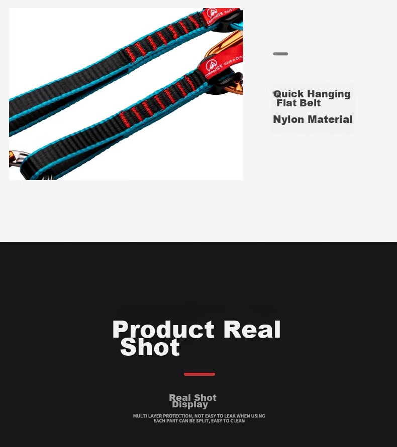 Kanle Climbing And Mountaineering Equipment, Fall Protection Rappelling Rope, Nylon Flat Belt, Straight And Curved Carabiners, Quick-Release Main Lock 15