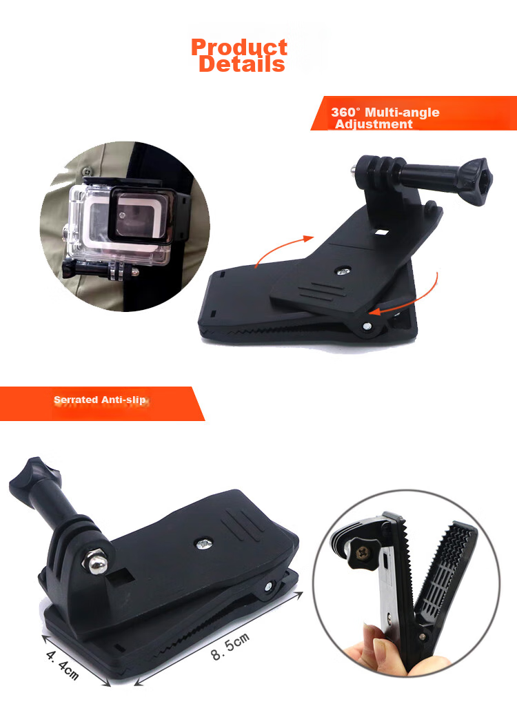 Earlymen Action Camera Backpack Clip Compatible with DJI Action 6/Action 5 Pro/GOPRO 13, Insta360 Go 3s/Go Pro Ace Pro 2 And Other 360-Degree Rotatable Models 3