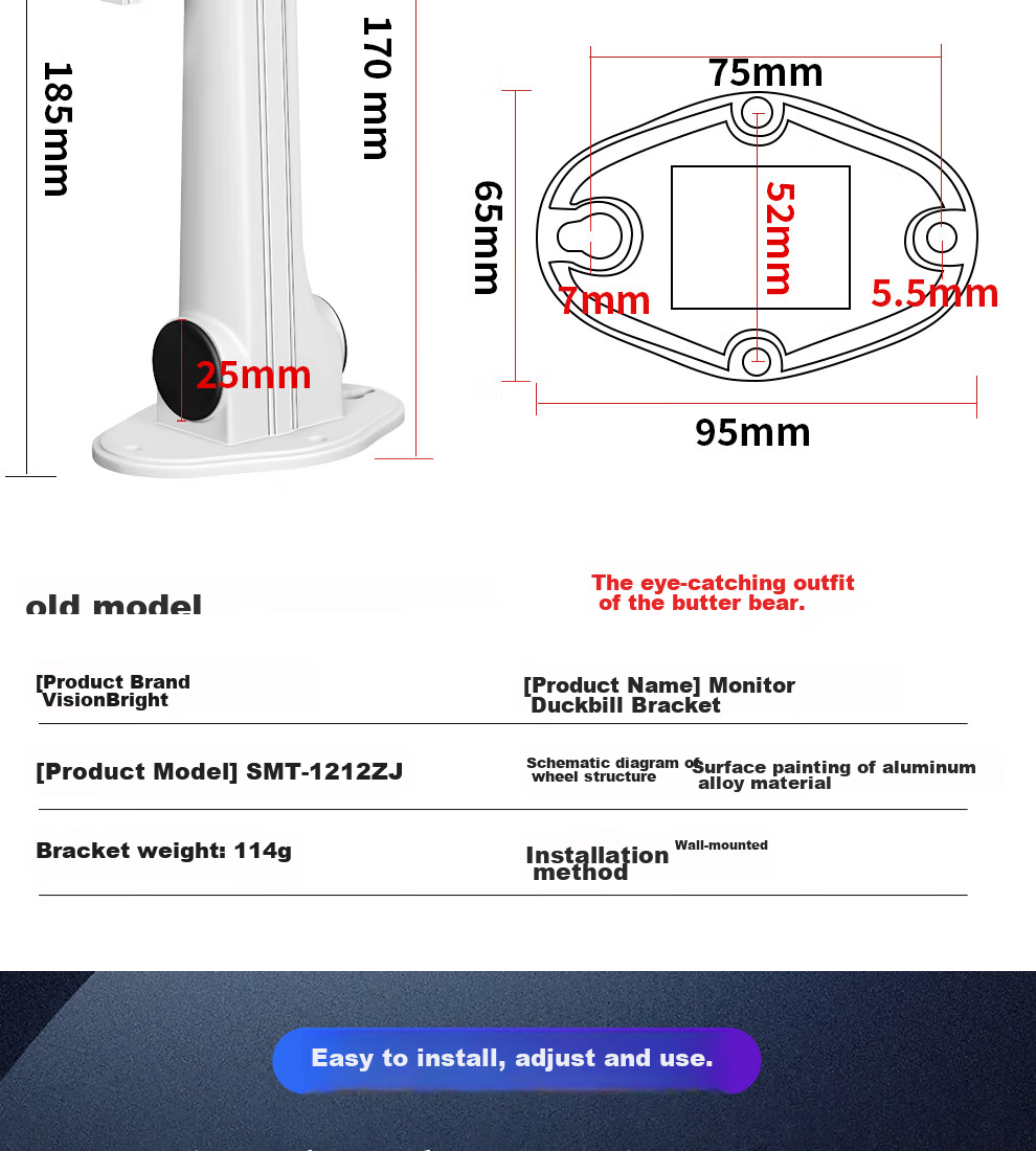 COMPCCTV COMPCCTV Surveillance Camera Bracket Aluminum Alloy 1212ZJ Universal Hikvision Gun-Type Camera Wall-Mounted Duck-Bill Bracket for Indoor And Outdoor Use 3