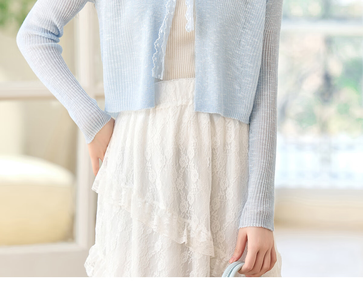 Pincai Women's Summer Ice Silk Lace Tie Cardigan Thin Shawl Air Conditioning Shirt P52Z070 65