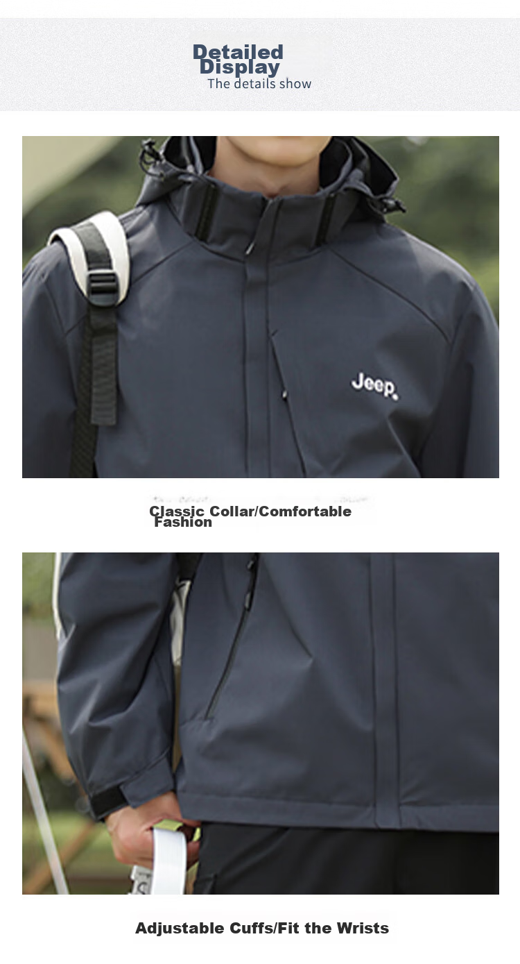 JEEP Men's Jacket, Simple Loose Fit, Hooded Sports Outdoor Clothing, Men's Outerwear, 075 Black, Size M 7