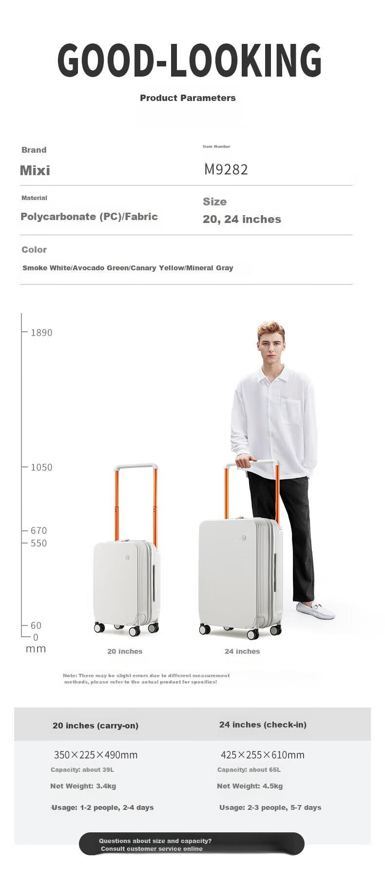 Mixi Stylish Wide Handle Suitcase, 24-Inch Large Capacity Luggage, Travel Case with Password Lock, for Women And Men, Mineral Gray 19