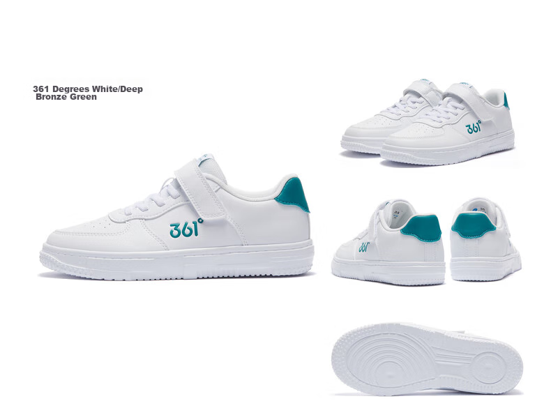 361° Children's All-Season Skateboard Shoes for Boys And Girls (Ages 3-12), Versatile Velcro Skateboard Shoes, White Sneakers, Green, Size 36 24