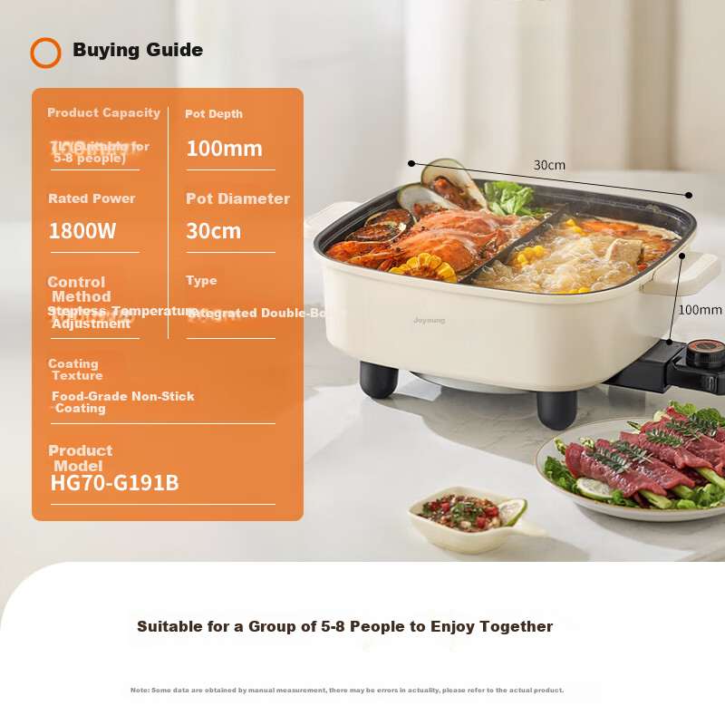 Joyoung Electric Hot Pot, Specialized Pot for Electric Stir-Fry And Cooking, Hot Pot for Home Use, Multifunctional Electric Cooker, 7L Large Capacity Versatile Pot, Double-Sided Pot HG70-G191B