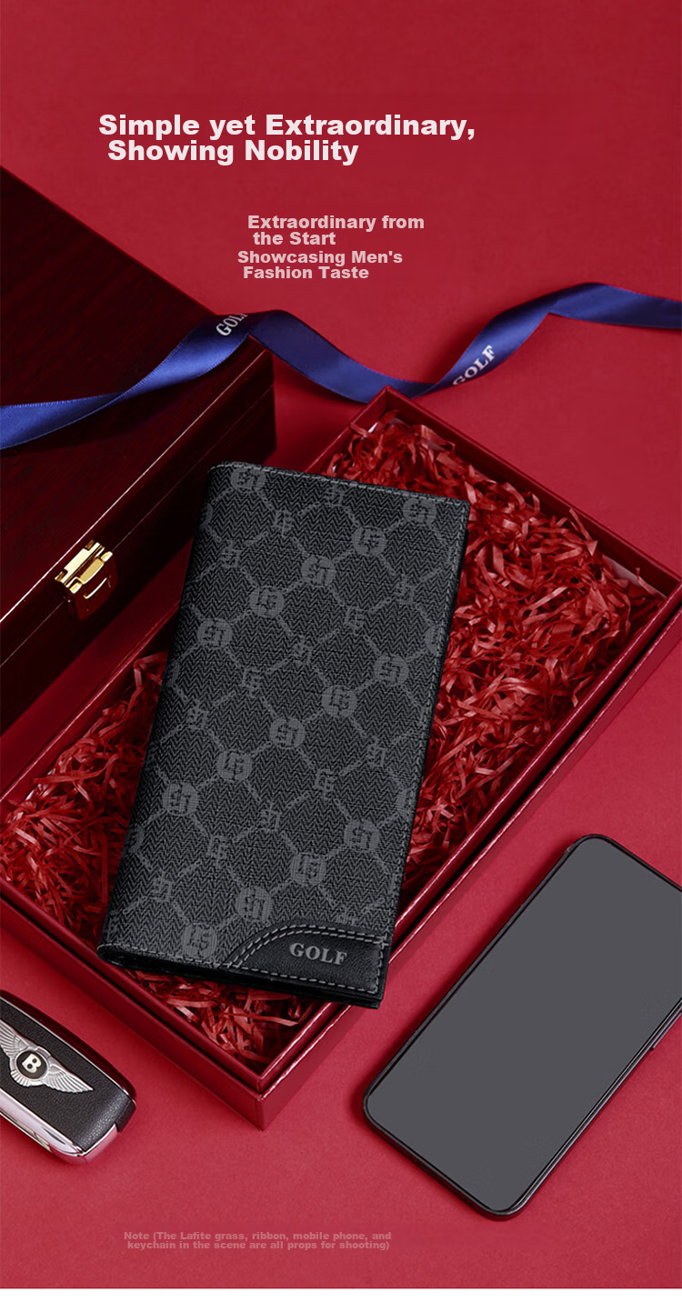GOLF Men's Wallet, Multi-Card Slots, Long Wallet, Vintage Printed Design, 11 Card Slots, Casual Large Capacity Leather Wallet, Horizontal Style Billfold, Business Money Clip, 5V768385J, Black 1
