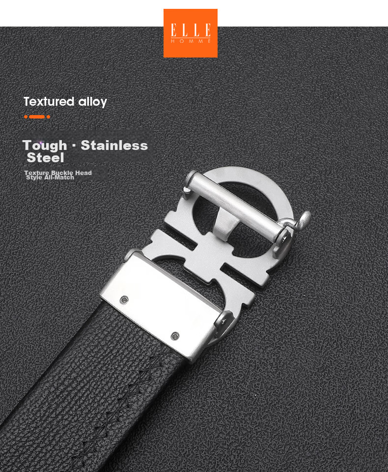 ELLE HOMME Men's Top-Grain Leather Belt, Luxury 304 Stainless Steel Buckle Automatic Waist Belt, Birthday Gift for Boyfriend 3