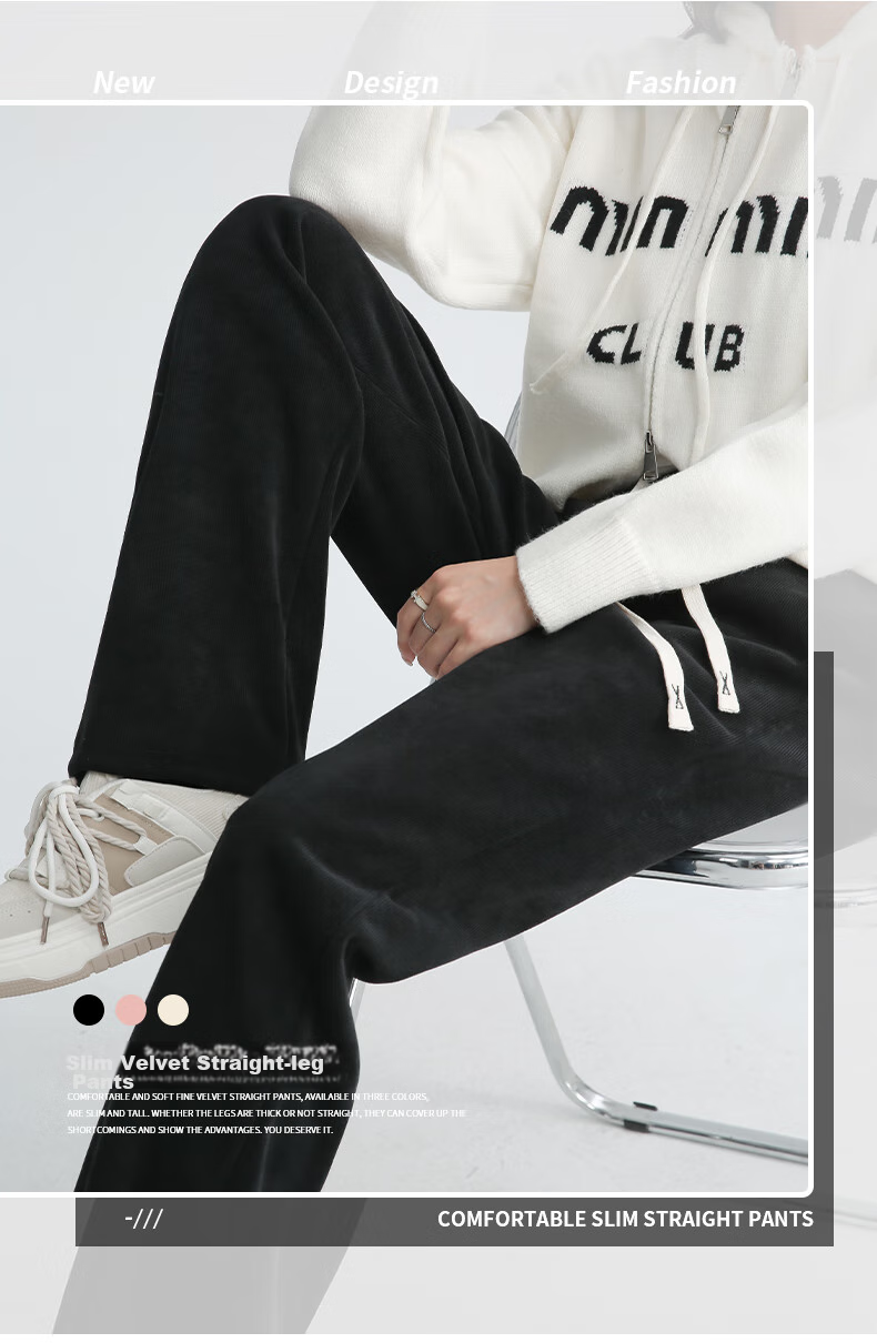 Baleno Slim Straight-Leg Pants for Women, 2026 Spring And Autumn Warm Casual Leg-Lengthening Corduroy Wide-Leg Trousers 1