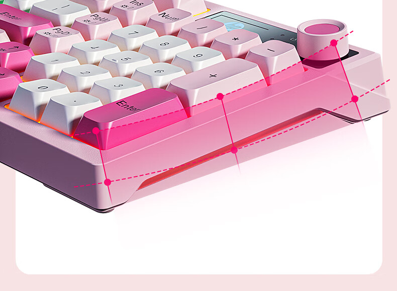 HP K500F Mechanical Feel Wired Keyboard, Quiet Multifunctional Knob for Office And Gaming, Compatible with Desktop Computers And Laptops, Pink And White Color, 98-Key Layout 12