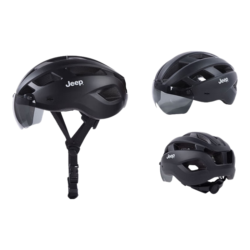 Jeep Integrated Bicycle Helmet with Goggles, One-Piece Molded Design, Unisex Breathable Mountain And Road Bike Safety Helmet