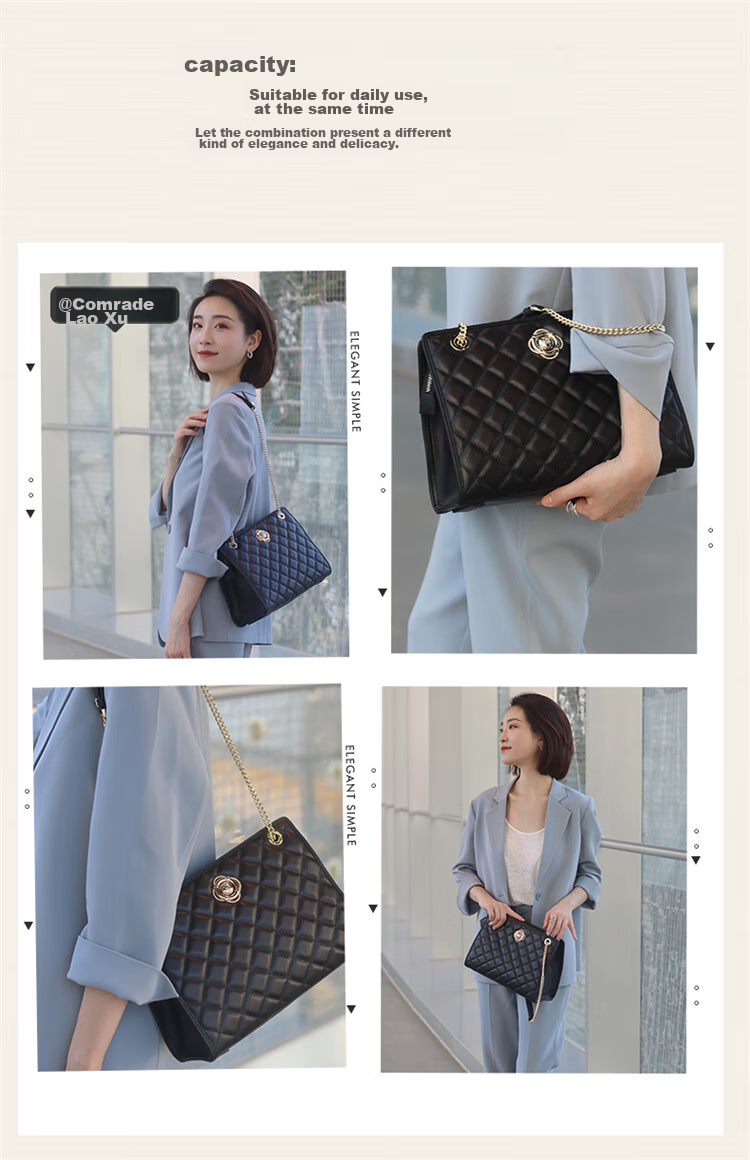 HONGU Women's Handbag, Simple Casual Fashion Diamond Pattern Shoulder Bag, Top-Grain Leather Crossbody Bag, Birthday Gift for Girlfriend 6