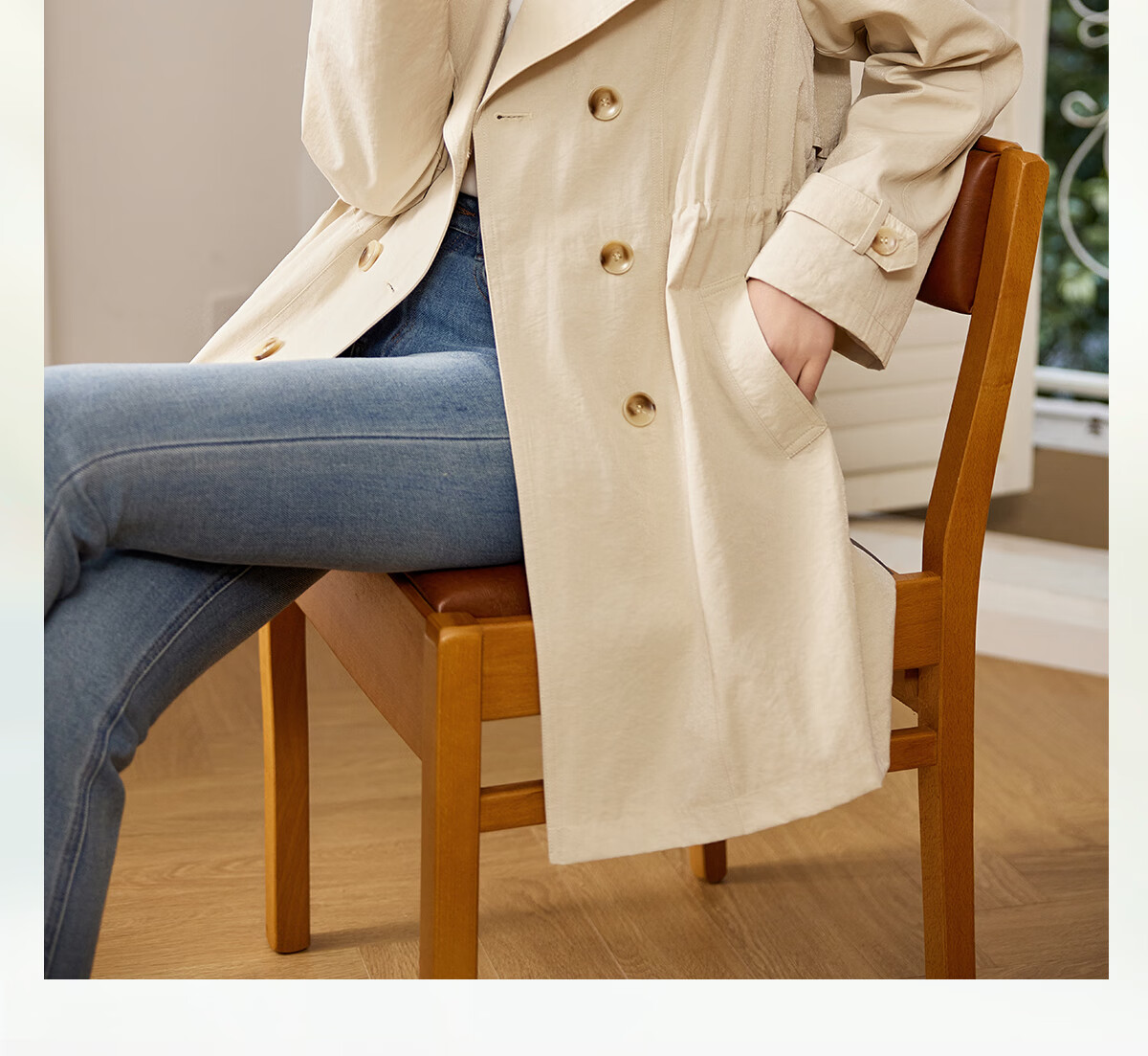 Taxiang Elegant Windbreaker Jacket for Women, Khaki Color, Mid-Length Coat, Spring And Autumn Thin Casual Outerwear T51D021 1