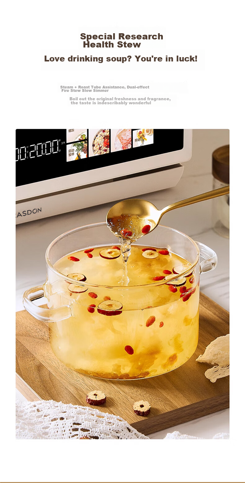 CASDON Microwave Oven Combo Steamer, Baked, Microwave, Steamed And Fried All-In Machine, 32L Large Capacity Ceramic Inner Pot with Membrane, High Definition Color Screen Touch Control B8 13