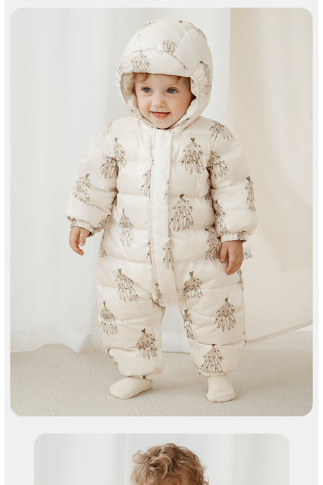 TONGTAI Baby Down Jacket One-Piece Autumn Winter Hooded Romper Kids Outdoor Three-Proof Jumpsuit Blue 90cm 2