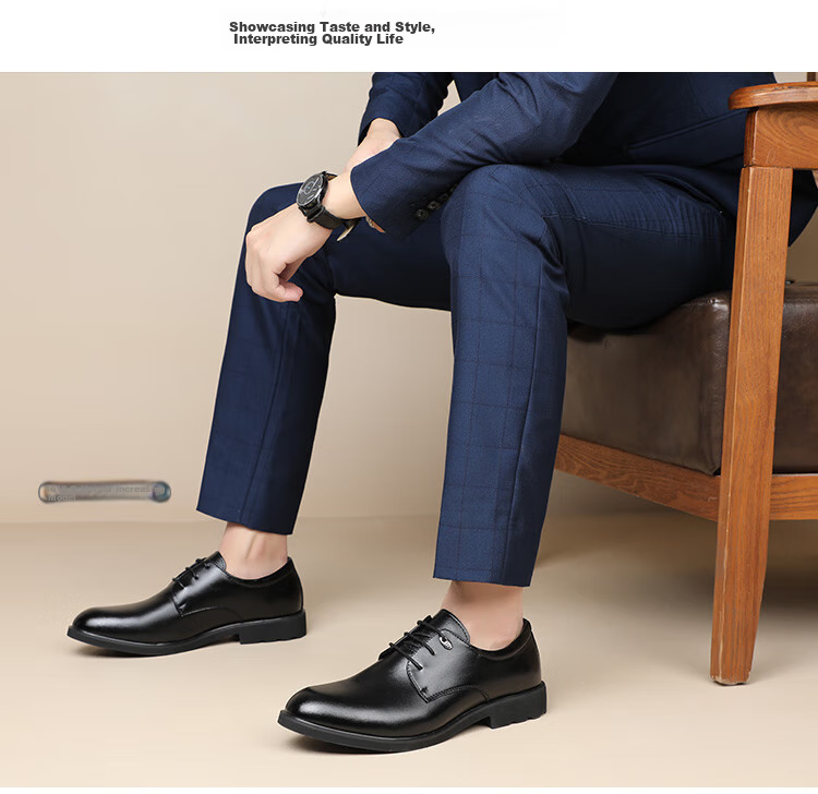 EGCHI Men's Leather Shoes, Business Formal Dress British Style Commuter Shoes, 1618 Black (Height-Increasing Version), Size 44 18