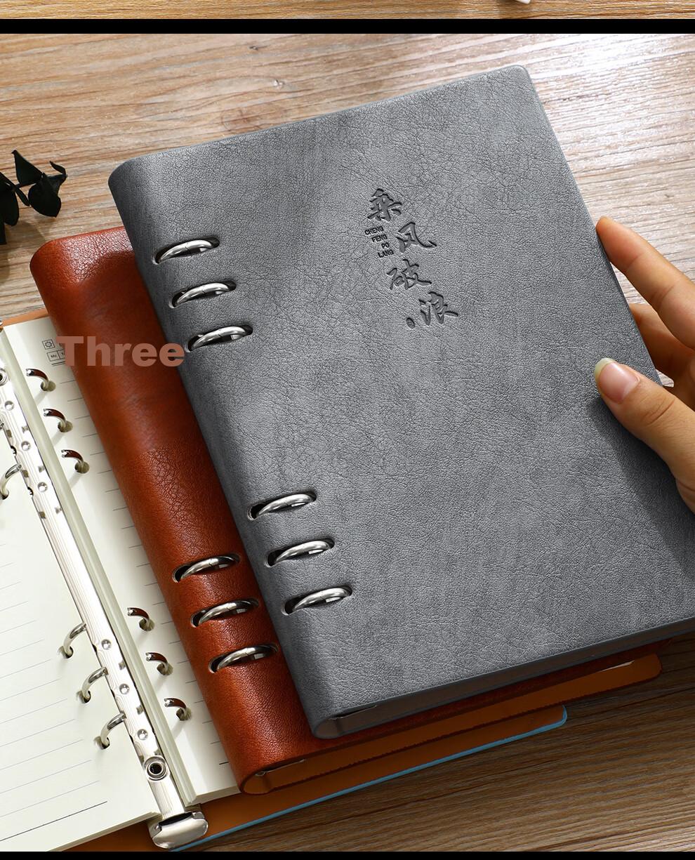 Jiaranheng A5 Thick Loose-Leaf Notebook, Creative Inspirational Cover, Business Office Stationery, Removable Refillable Pages, Meeting Record Book, Customizable, Gray 13