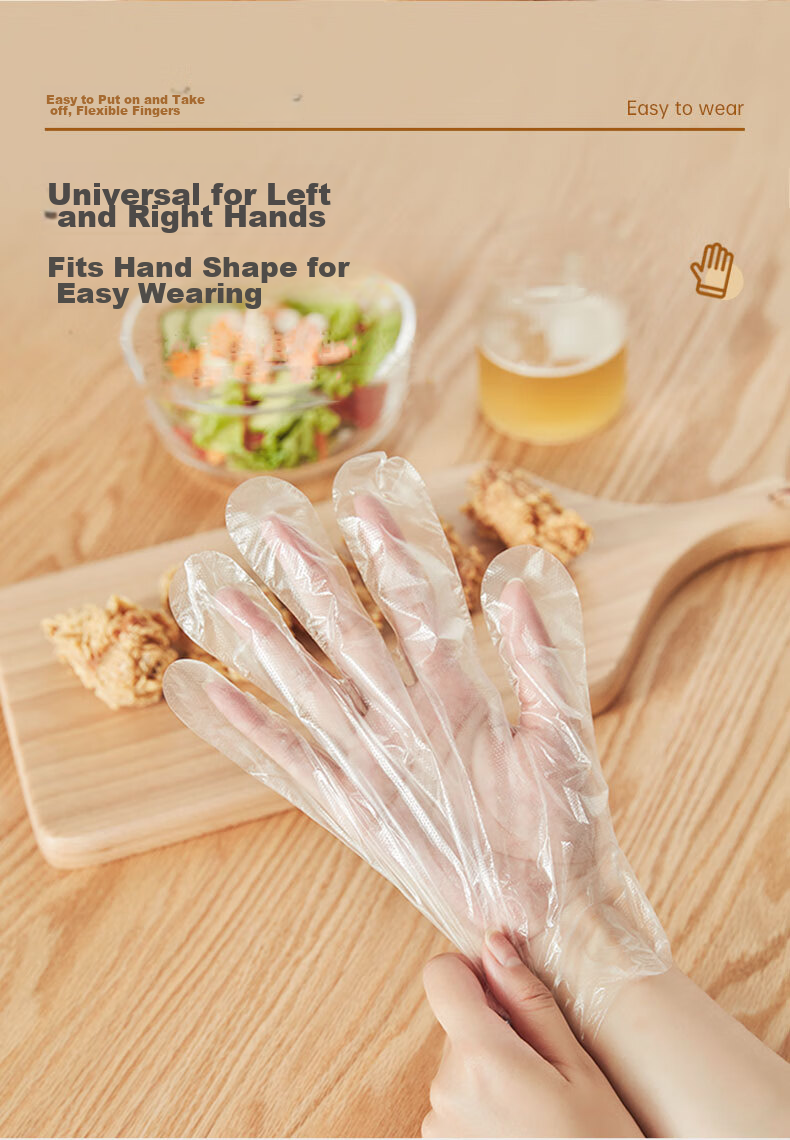 Temeiju Disposable Gloves, 200 Pieces Per Box, Pull-Out Style Food Gloves, Thickened Leak-Proof Plastic PE Gloves, for Kitchen And Baking 9