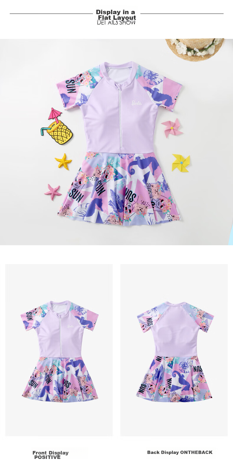Barbie Girls' One-Piece Swimsuit Dress for Older Children, Stylish Swimsuit for Young Girls And Middle School Students 20