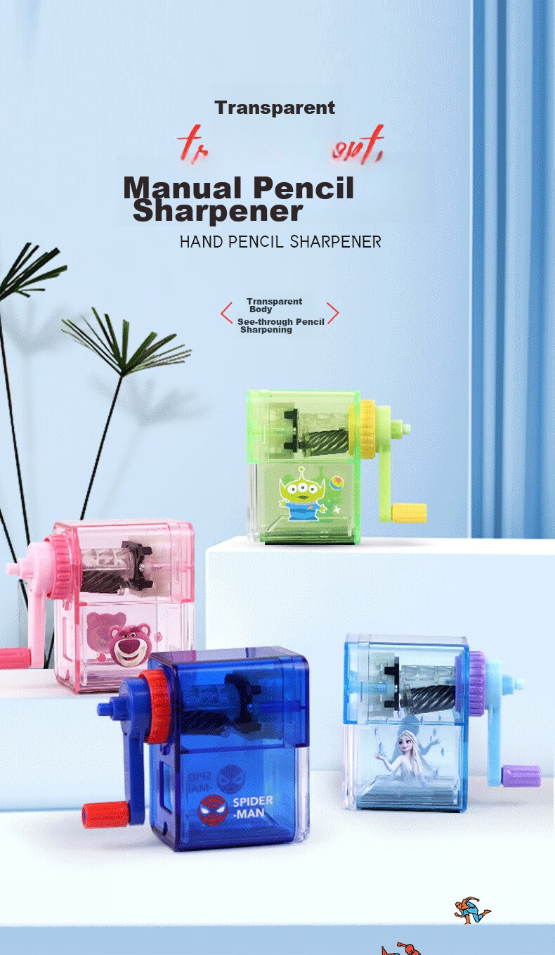 Disney Elementary School Pencil Sharpener, Simple Hand-Cranked Pencil Sharpener, Portable Pencil Sharpener, Back-To Gift, San Yan Zai Automatic Lead Insertio 1