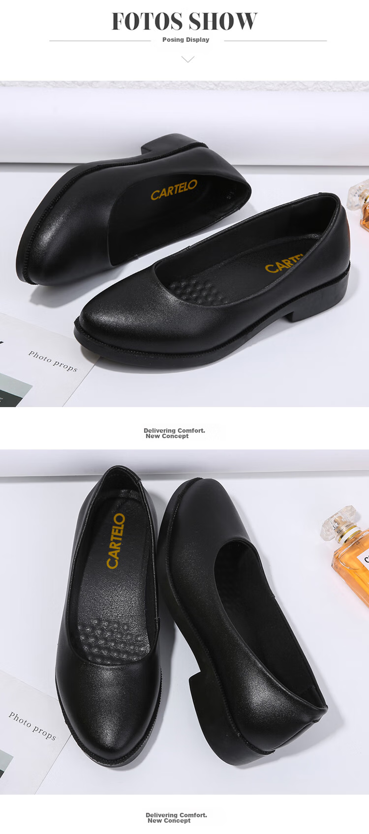CARTELO Professional Work Shoes, Women's Comfortable Leather Shoes, KDLDX-9577, Black, Size 39 11