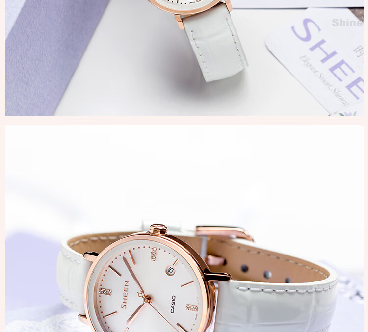 Casio Women's Watch, SHEEN Business Leather Strap Quartz Exam Japanese/Korean Style, Gift for Girlfriend, SHE-4048PGL 5