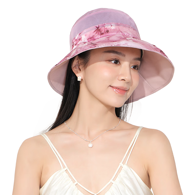 Hengyuanxiang Silk Sun Hat for Women, Summer New Fashion Mulberry Silk UV Protection Hat with Floral Print, Wide Brim Sunhat for Grandmothers And Mothers