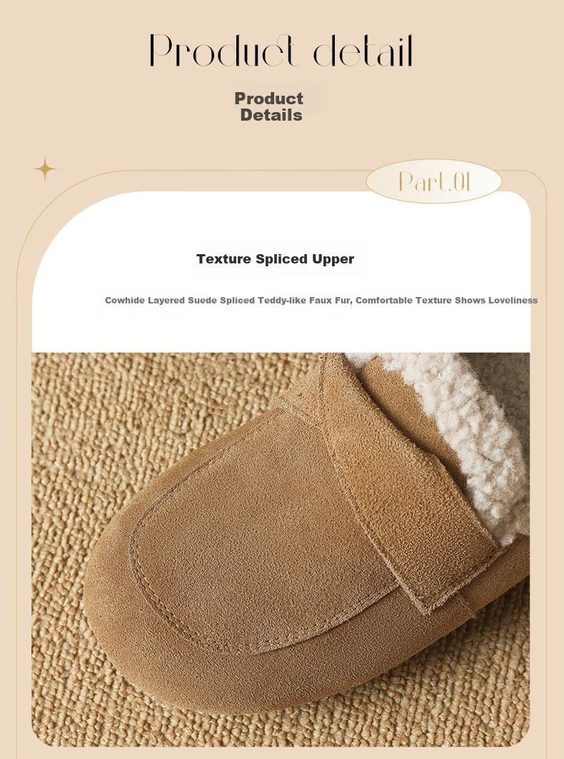 ZHR Bokeng Women's Shoes, 2025 Winter New Style, Fleece-Lined Loafers, Women's Flat Cotton Shoes, Maternity Shoes, EH116B, Khaki, Size 39 6