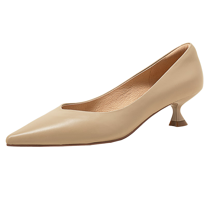 COMELY Elegant High Heels for Women, Spring And Summer New Black Commuter Ladies Genuine Leather Pumps, Versatile And Comfortable, Apricot Color, Size 39