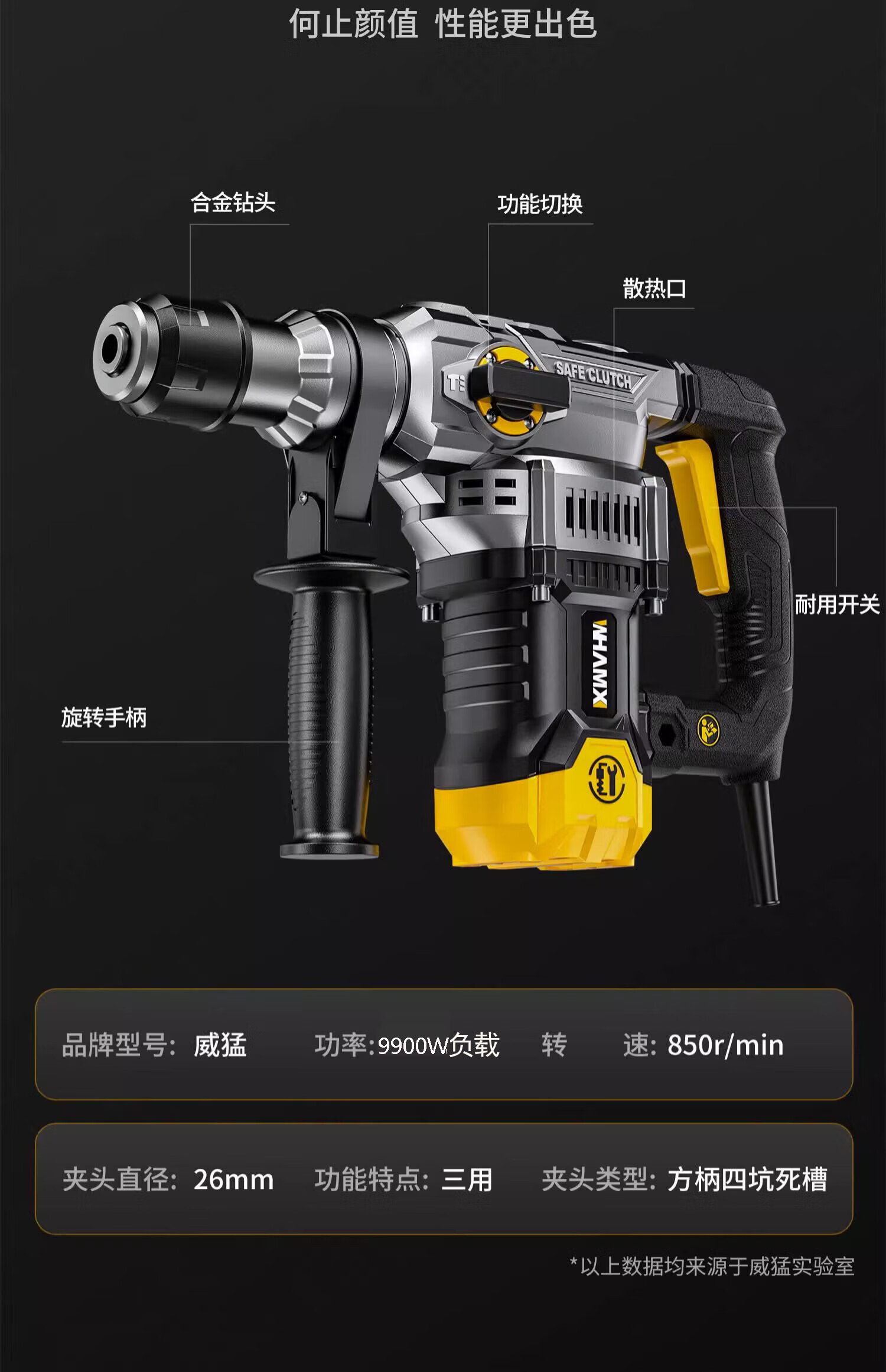 Weimeng Electric Hammer And Pickaxe Dual-Use High-Power Impact Drill for Concrete, Safety Clutch Industrial Grade M-DC 46