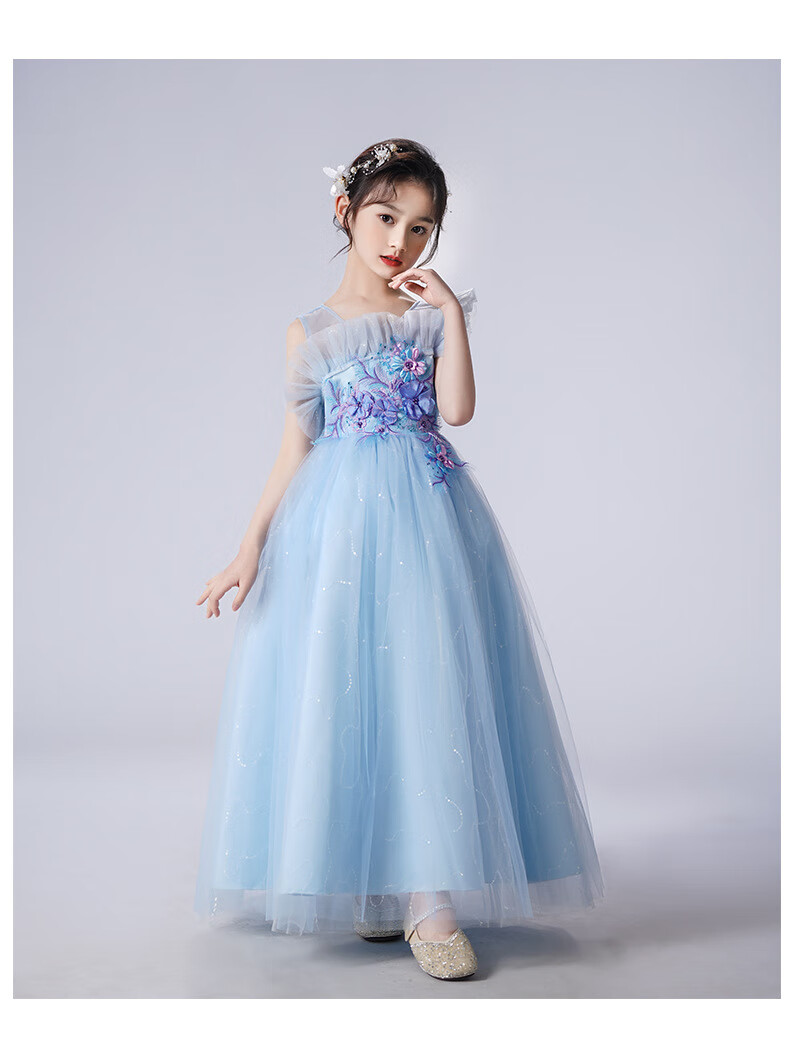 LUOBOBEIBEI Girls' Dress Princess Flower Girl Wedding Dress Piano New Year Dress Yellow Dress Size 130 10