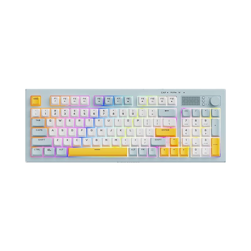 Lenovo K2 Wired Silent Keyboard, Mechanical Feel, Gasket Structure 95 Keys, Mixed Color Lighting Effects, Ergonomic Design, Volume Knob, Wired Office Keyboard, Color-Matched, Misty Blue