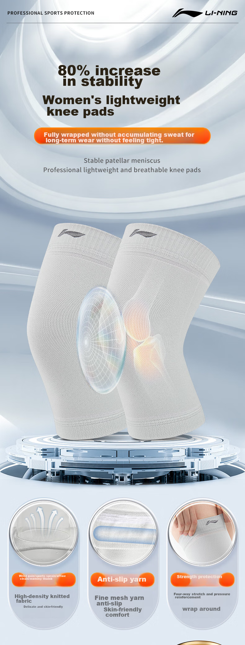 Li-Ning Knee Brace for Sports, Running, Warmth, Women's Cold Legs, Meniscus Injury, Specialized Knee Support for Basketball, Badminton, Patella Protection, Hiking 2