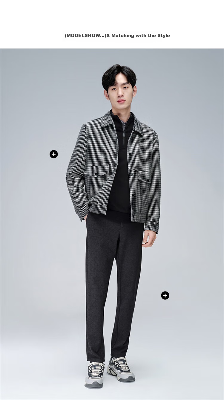 DANCING WOLVES [85% White Duck Down] Versatile Houndstooth Lapel Warm Men's down Jacket 003 Medium Gray S(165) 6
