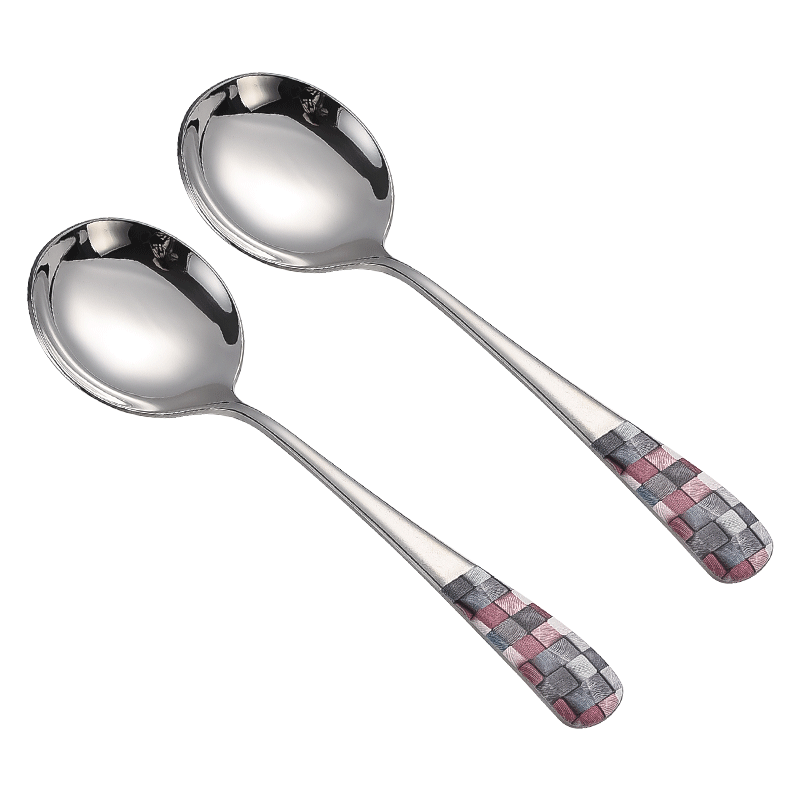 JD Original Spoon, Soup And Rice Spoon, 304 Stainless Steel Divided Serving Spoon with Embossed Handle, Tableware [UV Printing Non-Fading], Set of 2
