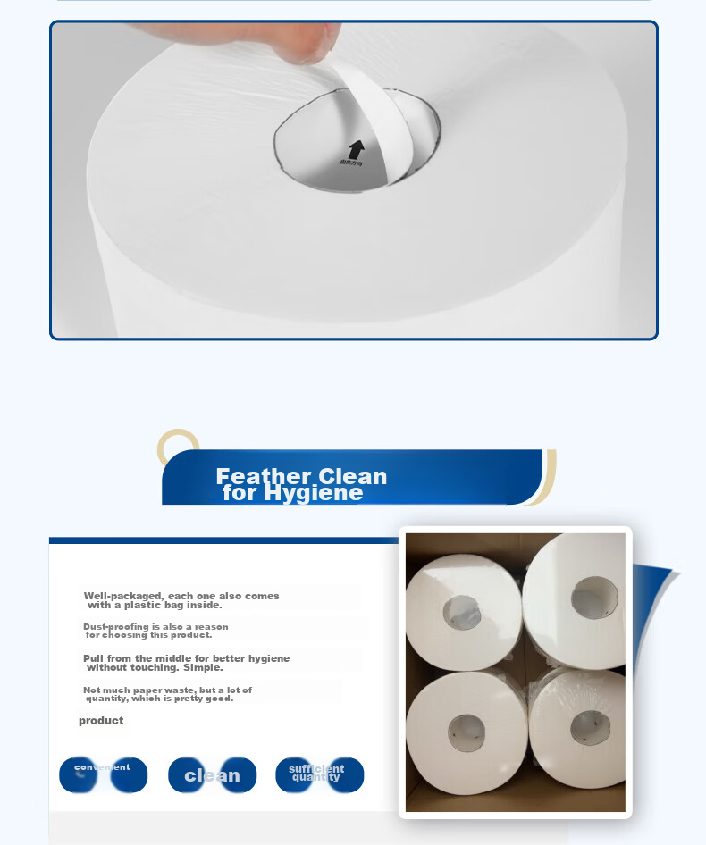 Feiyu Core-Center Pull Large Roll Toilet Paper, 2-Ply, 700g*12 Rolls, Supermarket Grade, No Contact, Whole Box FZ101 9