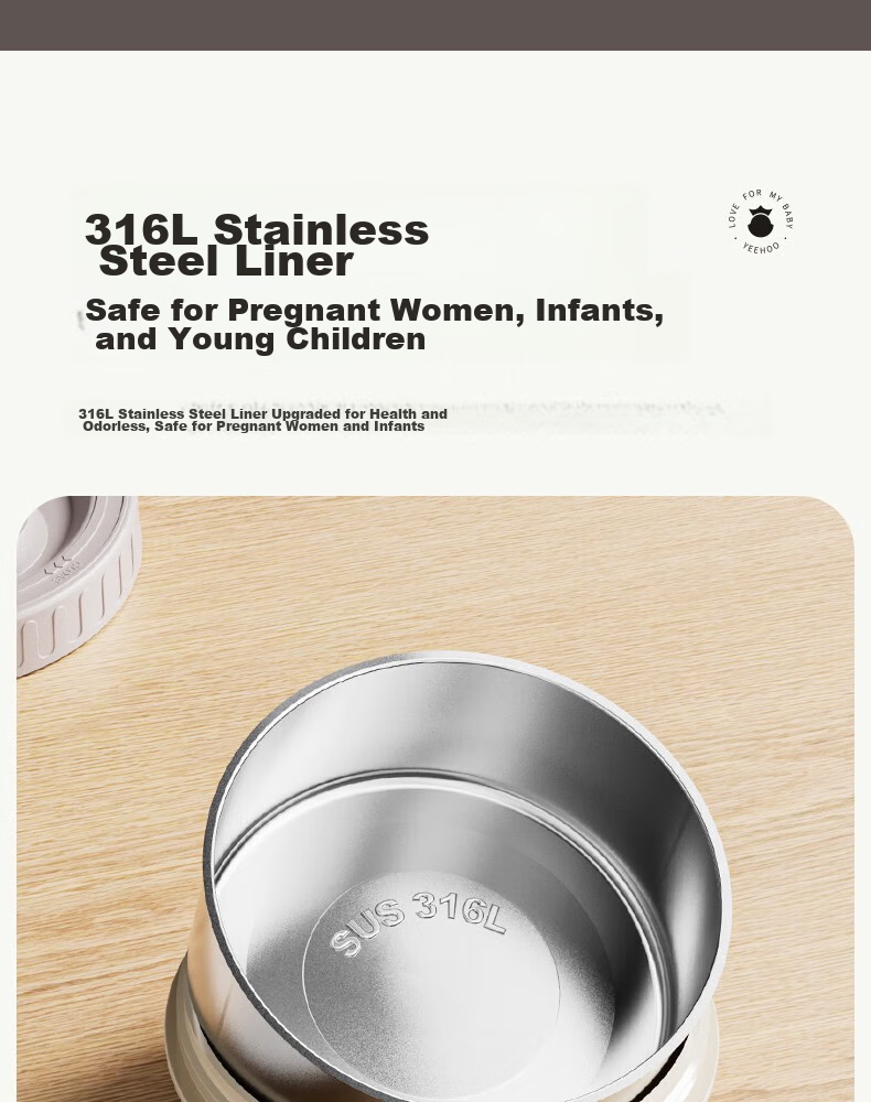 YEEHOO Insulated Food Container for Pregnant Women And New Mothers, Soup Warmer, Baby Food Container, Three-Layer Insulated Drink Box, 316 Stainless Steel Takeaway Thermos 16