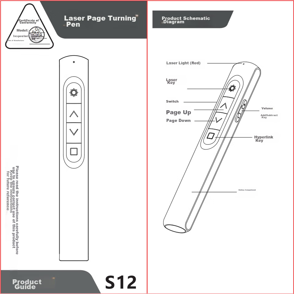 BIAZE Red Light PPT Page-Turning Pen with Touch Control And Writing Function, Laser Pointer for Teachers, Projection Remote Control Pen, Multimedia Presentation Tool, Demonstrator, AA Battery Model Suitable for Seewo Whiteboard 18