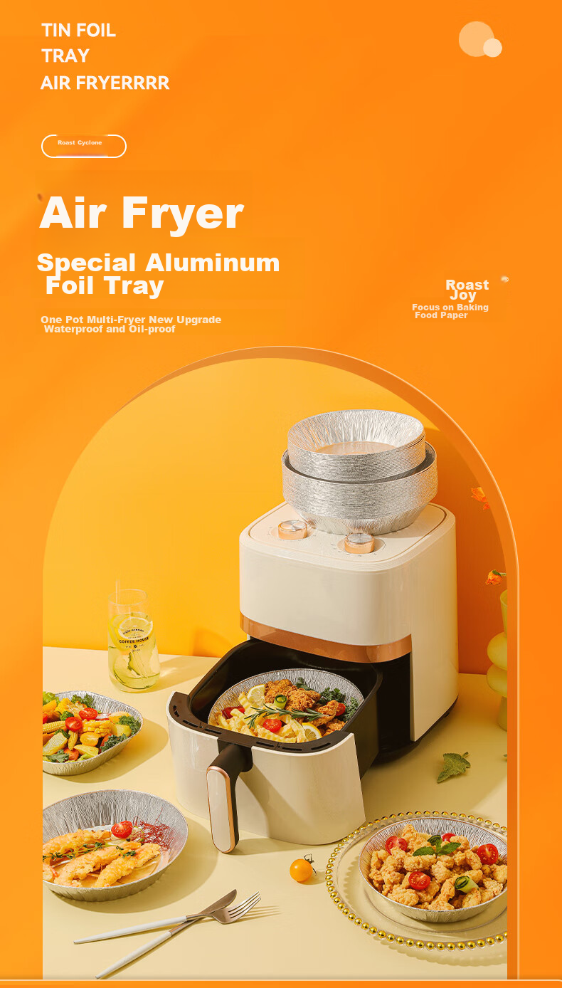 Kaulus Aluminum Foil Baking Sheets, 50 Round Pieces, 18.8cm Diameter, for Air Fryer, Outdoor Picnic Tin Foil Trays 1