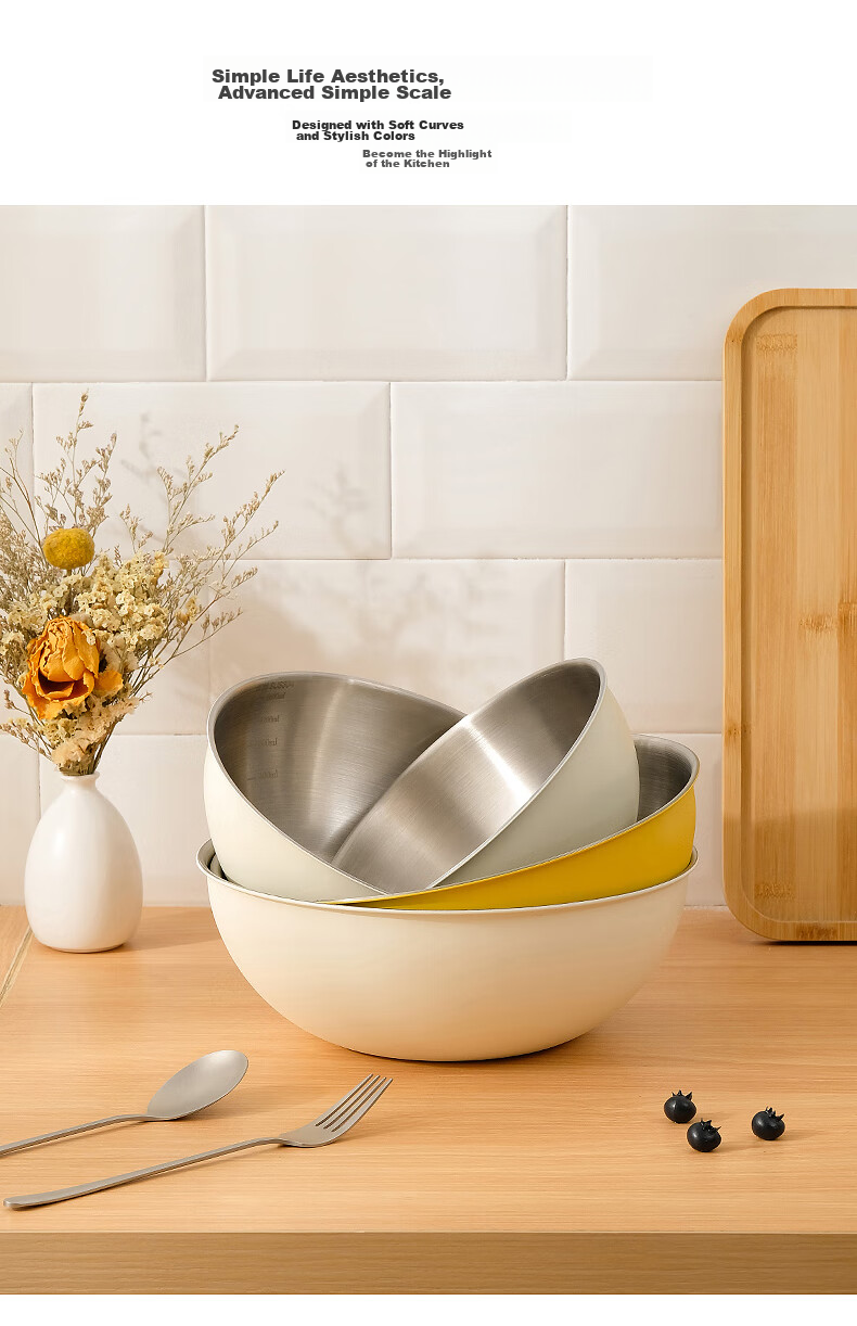 Canjiangjun 304 Stainless Steel Kitchen Bowl Set of Three: Measuring Bowl, Thickened Mixing And Dough Kneading Bowl, Egg Beating Bowl, Baking Bowl 4