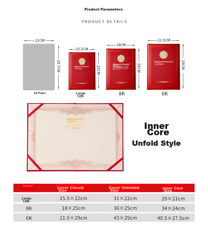 Ouliwen Honorary Certificate Gold-Stamped Award Certificate with Glossy Cover, High-End Employee Award, 8K Size, with 10 Inner Pages, Pack of 10 12