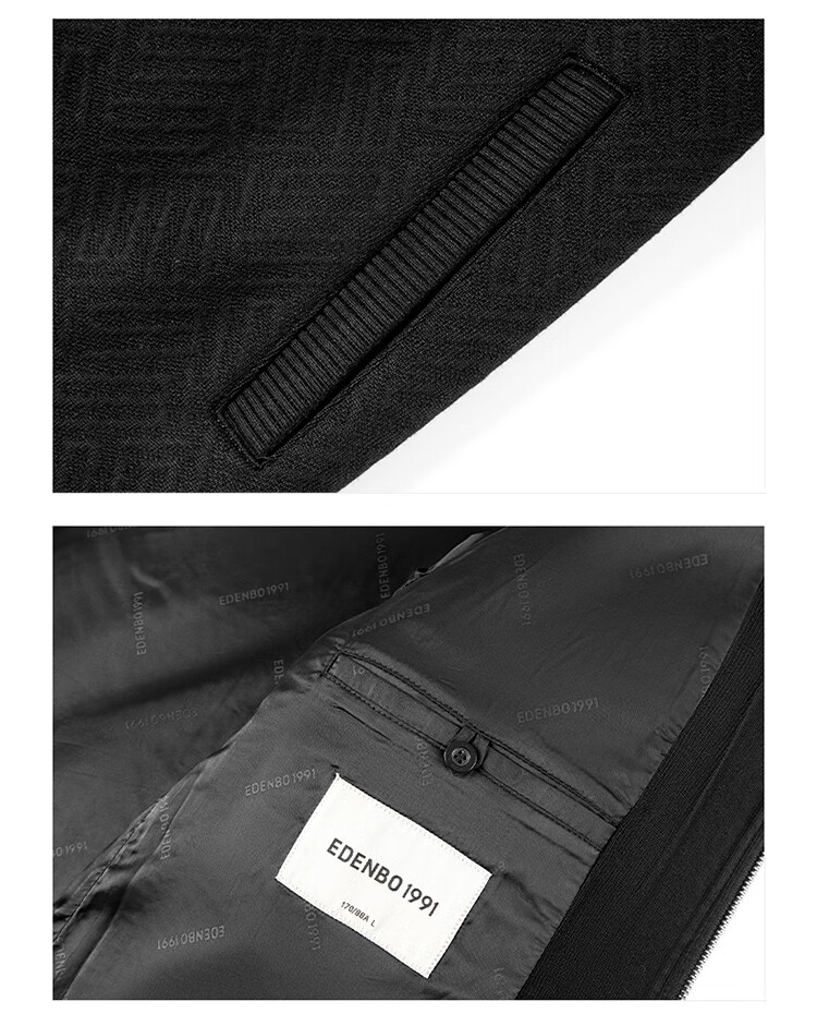 Aidengbao [Same As in Mall], Edenbo Casual Knit Jacket Stand Collar Business Coat, Black, 195/108A(5XL) 5