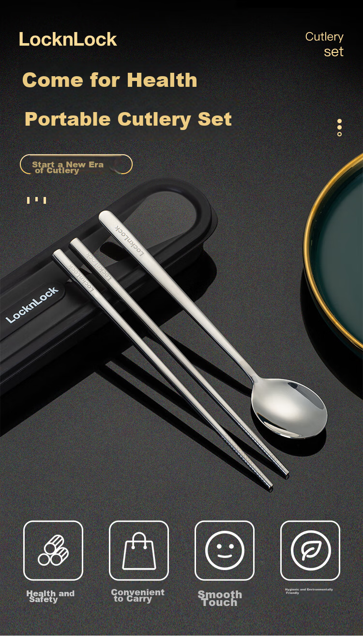 LOCK&LOCK Rabbit Portable Chopsticks And Spoon Set, Stainless Steel Chopsticks And Spoons, Student Cutlery, Pocket Chopsticks Box, Detachable And Easy to Clea 1