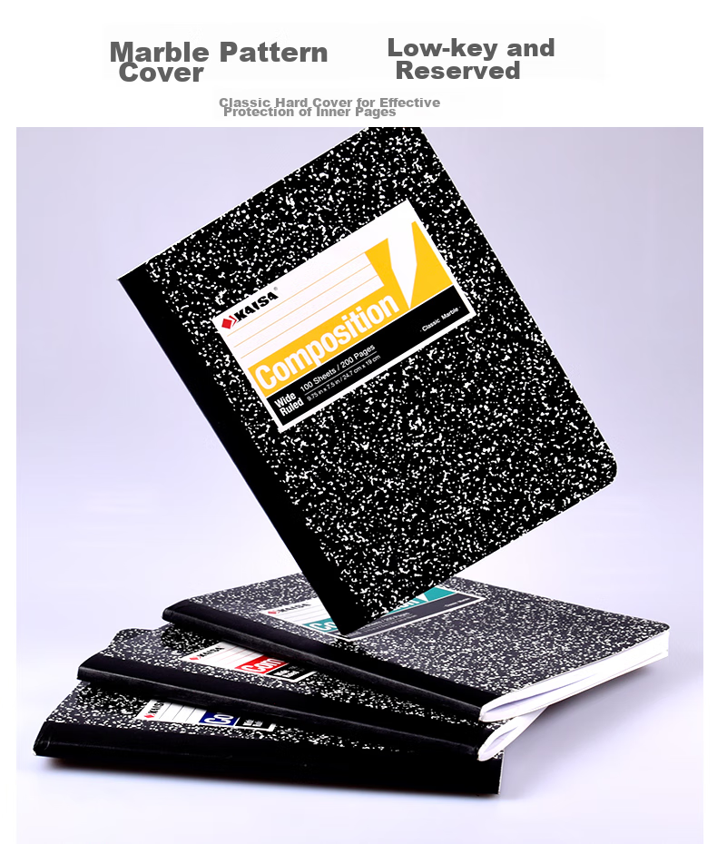 KAISA B5 Soft Notebook, Stitched Binding, 100 Sheets, Lined Paper, Black And White Marble Pattern, Flat-Spreadable Notebook, Thin And Crisp Notebook, 4 Books 3
